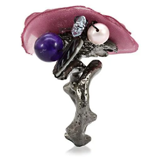 LOA600 - Antique Tone Brass Ring with Assorted  in Multi Color