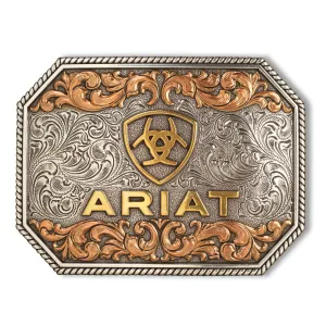 M&F Ariat Rectangle Raised Logo Antique Silver and Antique Gold A37054