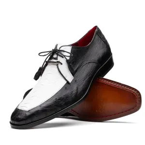 Marco Di Milano Andretti in Black / White Ostrich Leg Derby Shoes