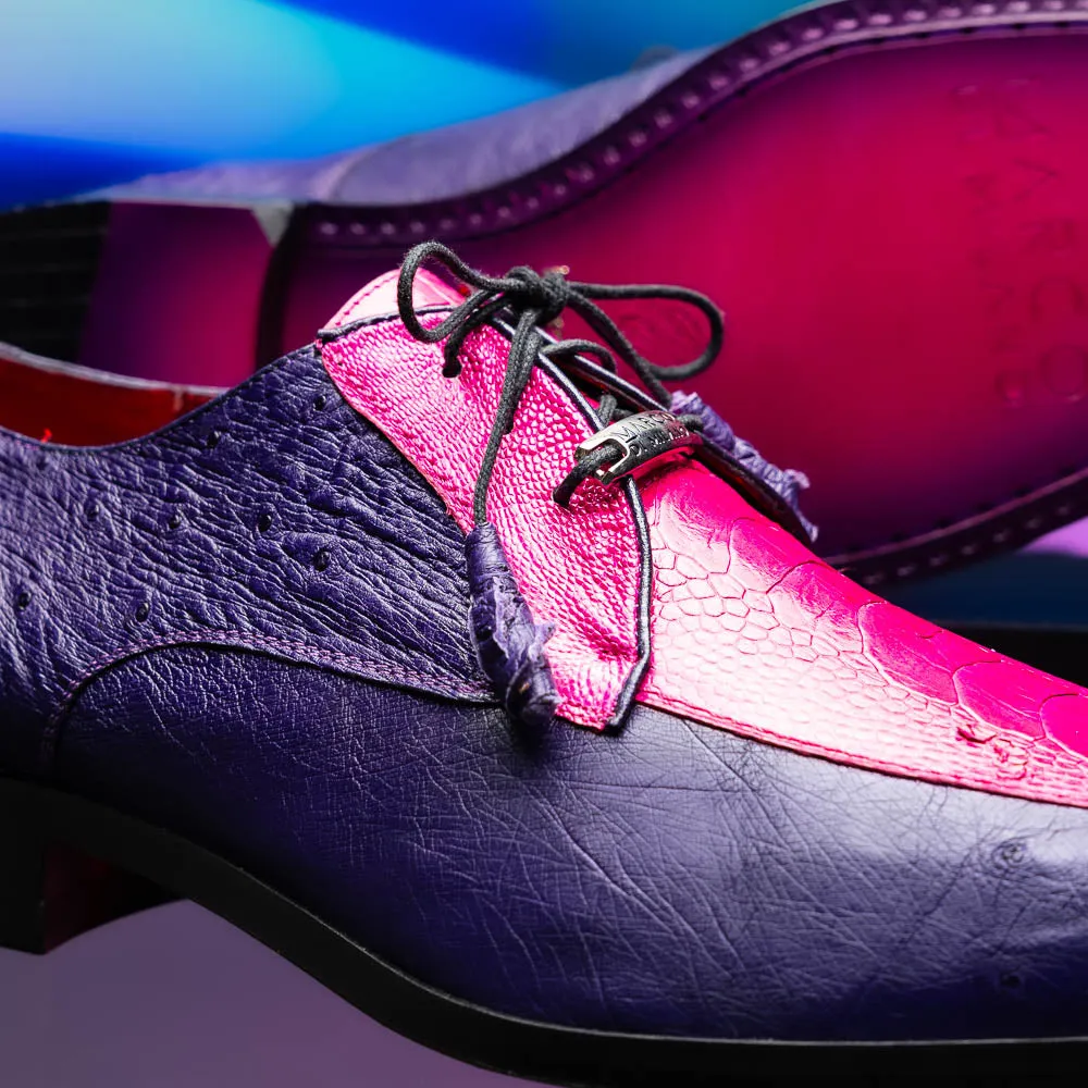 Marco Di Milano Andretti in Pink / Purple Ostrich Leg Derby Shoes