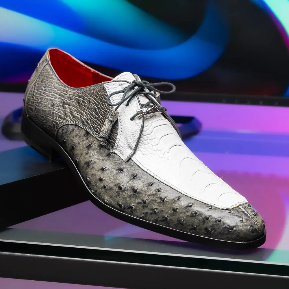 Marco Di Milano Andretti in White / Grey Ostrich Leg Derby Shoes