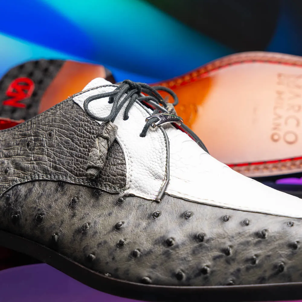 Marco Di Milano Andretti in White / Grey Ostrich Leg Derby Shoes