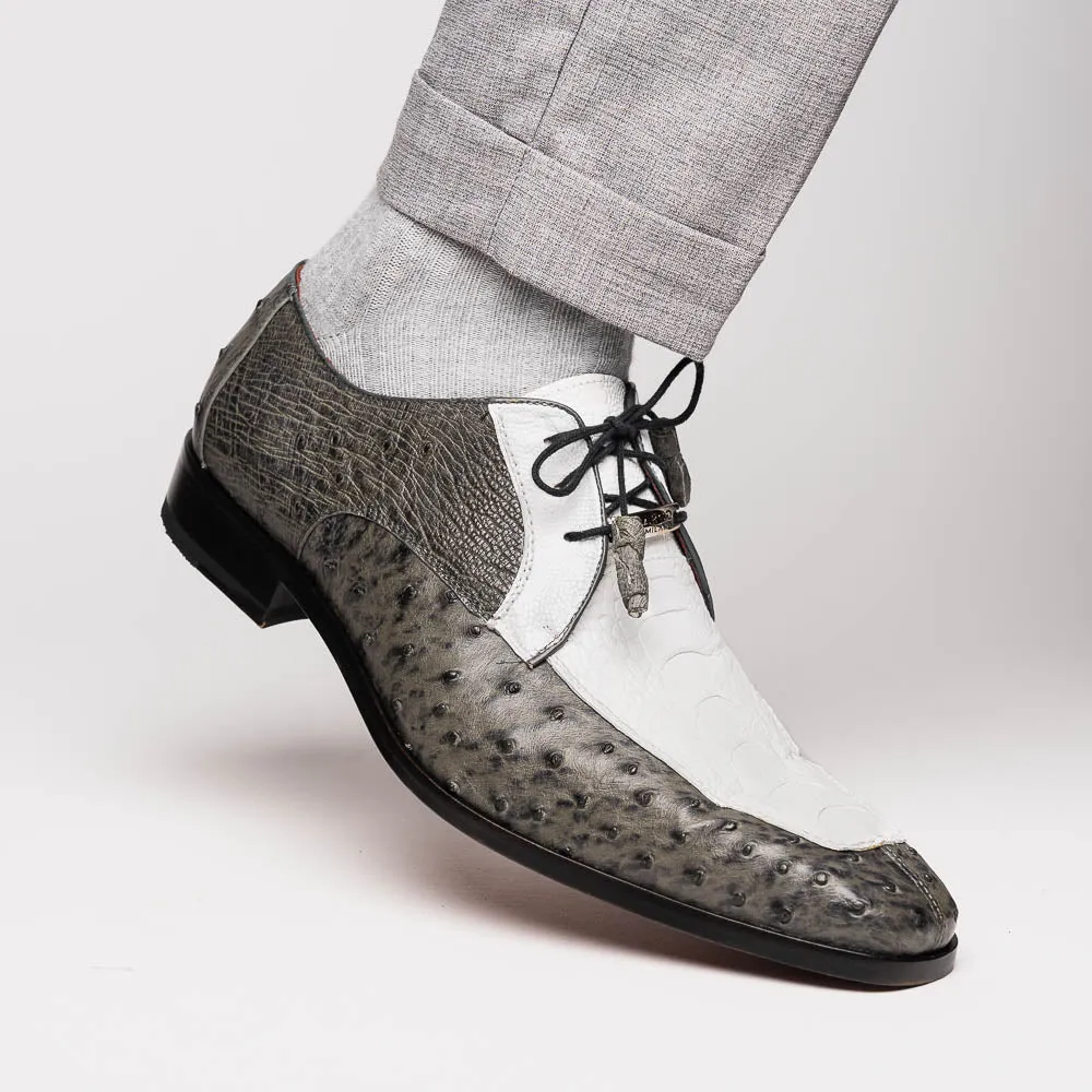 Marco Di Milano Andretti in White / Grey Ostrich Leg Derby Shoes