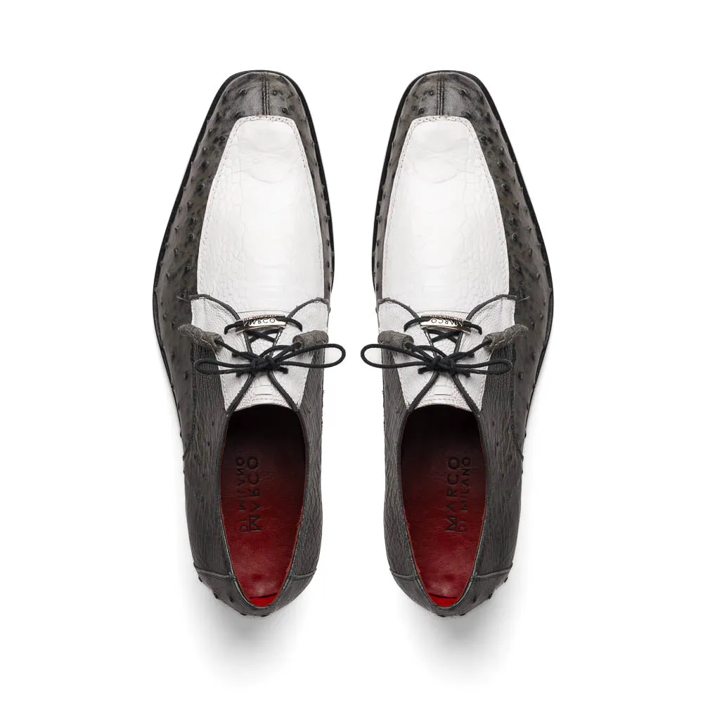Marco Di Milano Andretti in White / Grey Ostrich Leg Derby Shoes