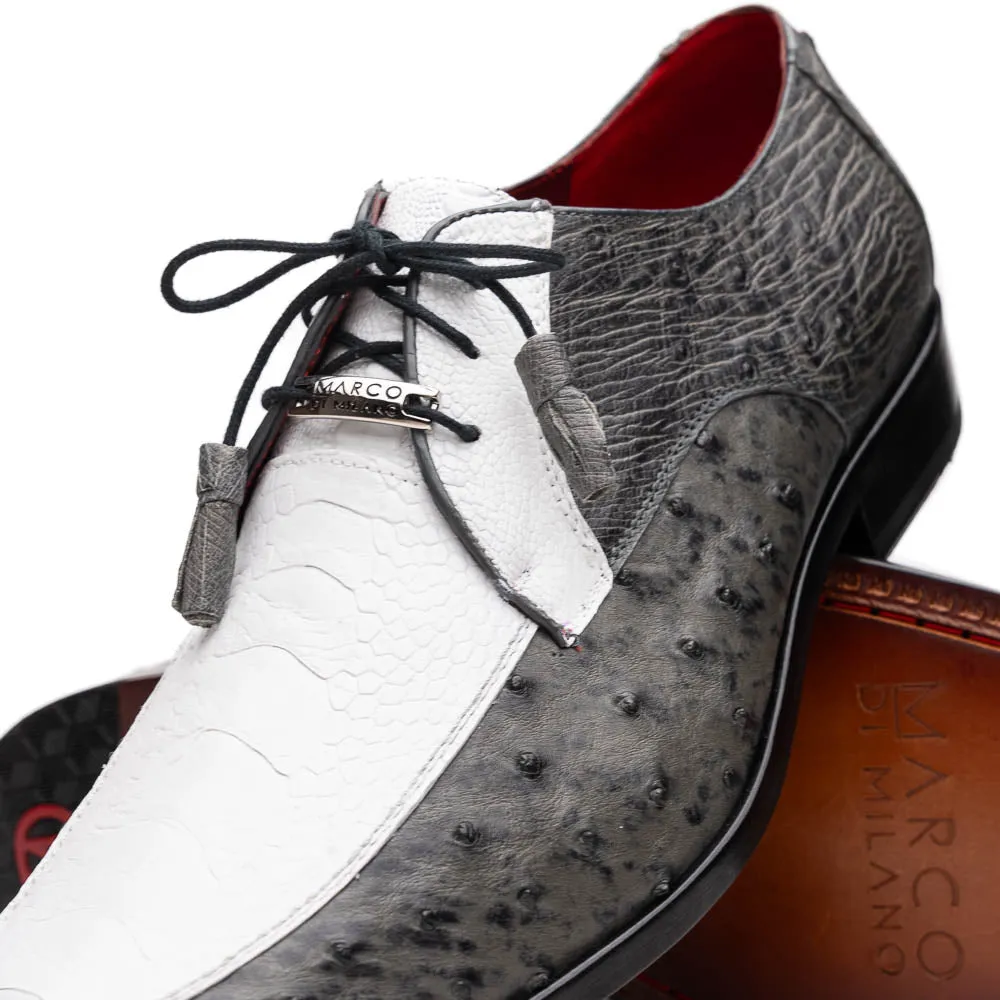 Marco Di Milano Andretti in White / Grey Ostrich Leg Derby Shoes