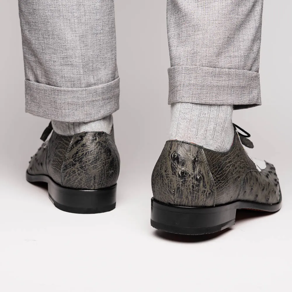 Marco Di Milano Andretti in White / Grey Ostrich Leg Derby Shoes