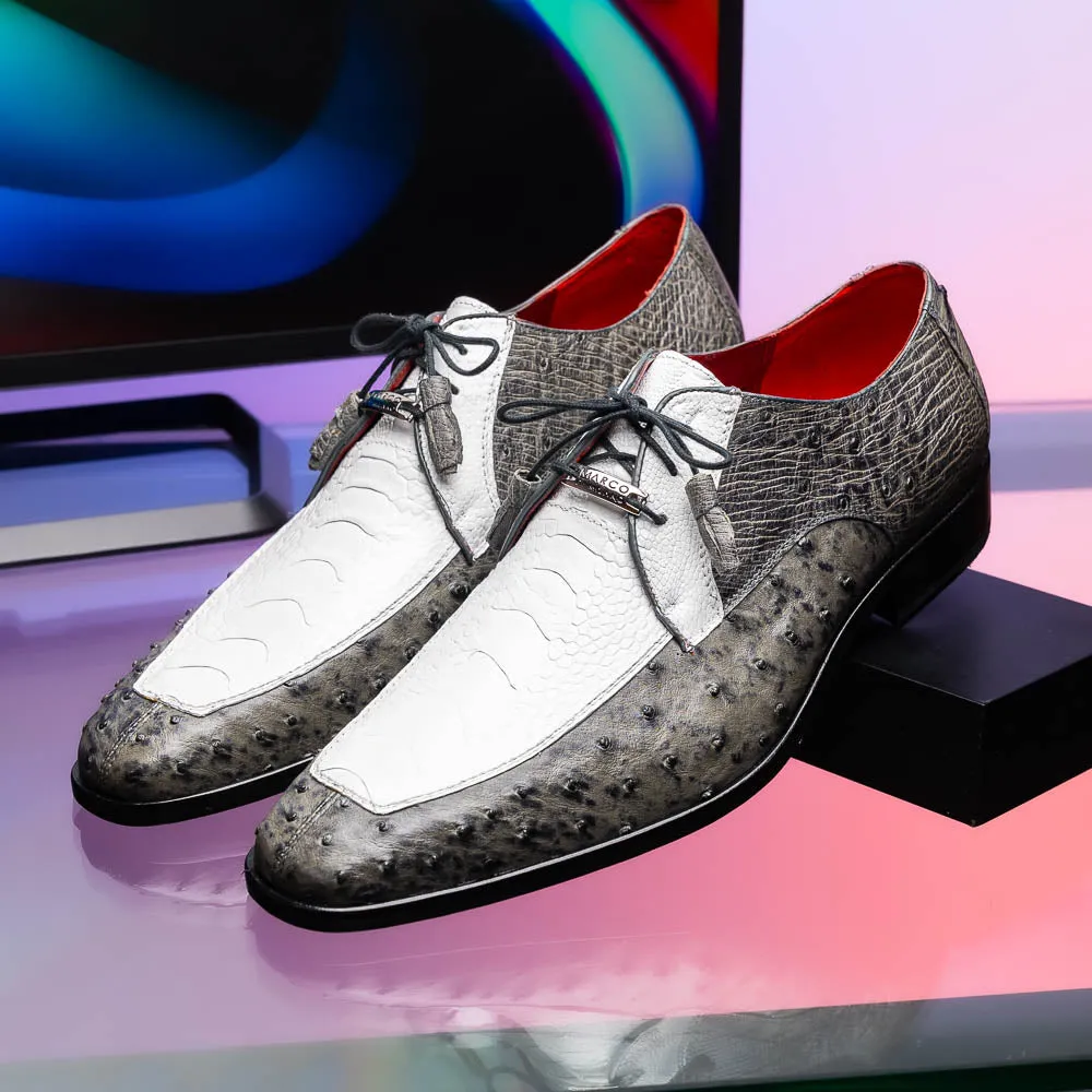 Marco Di Milano Andretti in White / Grey Ostrich Leg Derby Shoes