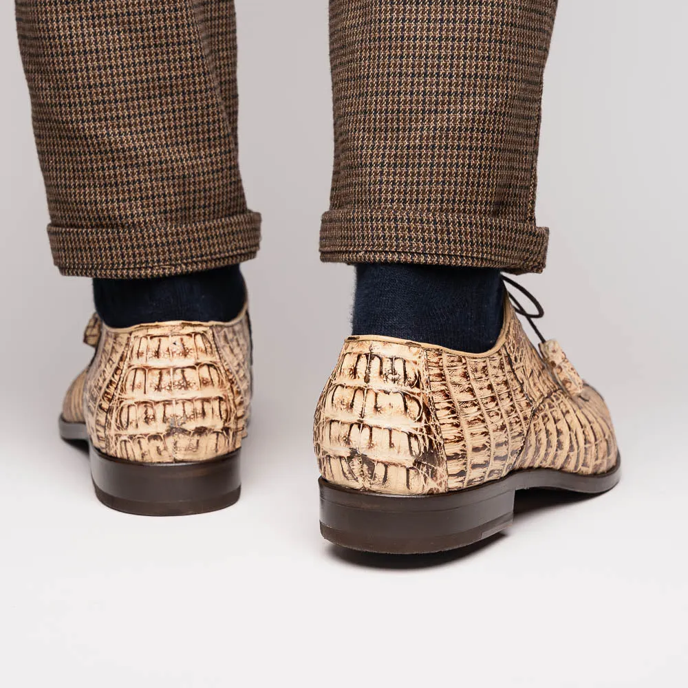 Marco Di Milano Apricena in Rustic Orix Caiman Crocodile Derby Dress Shoes