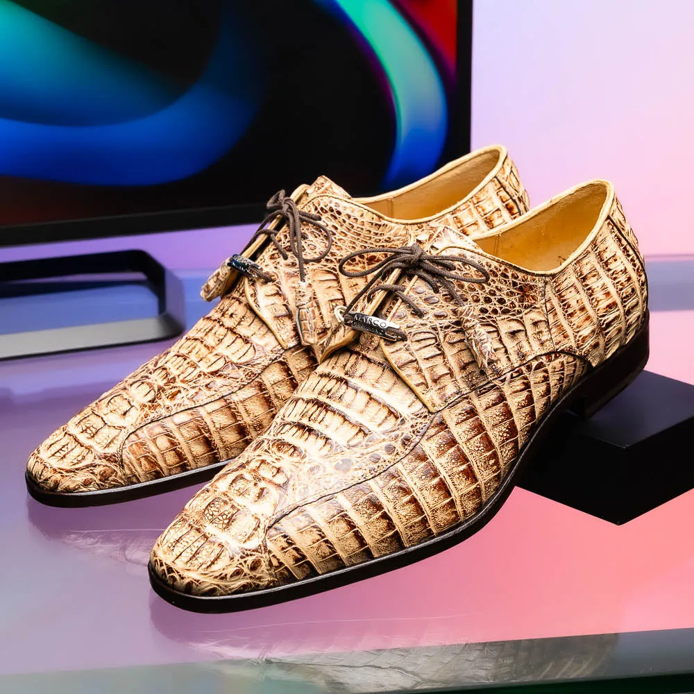 Marco Di Milano Apricena in Rustic Orix Caiman Crocodile Derby Dress Shoes