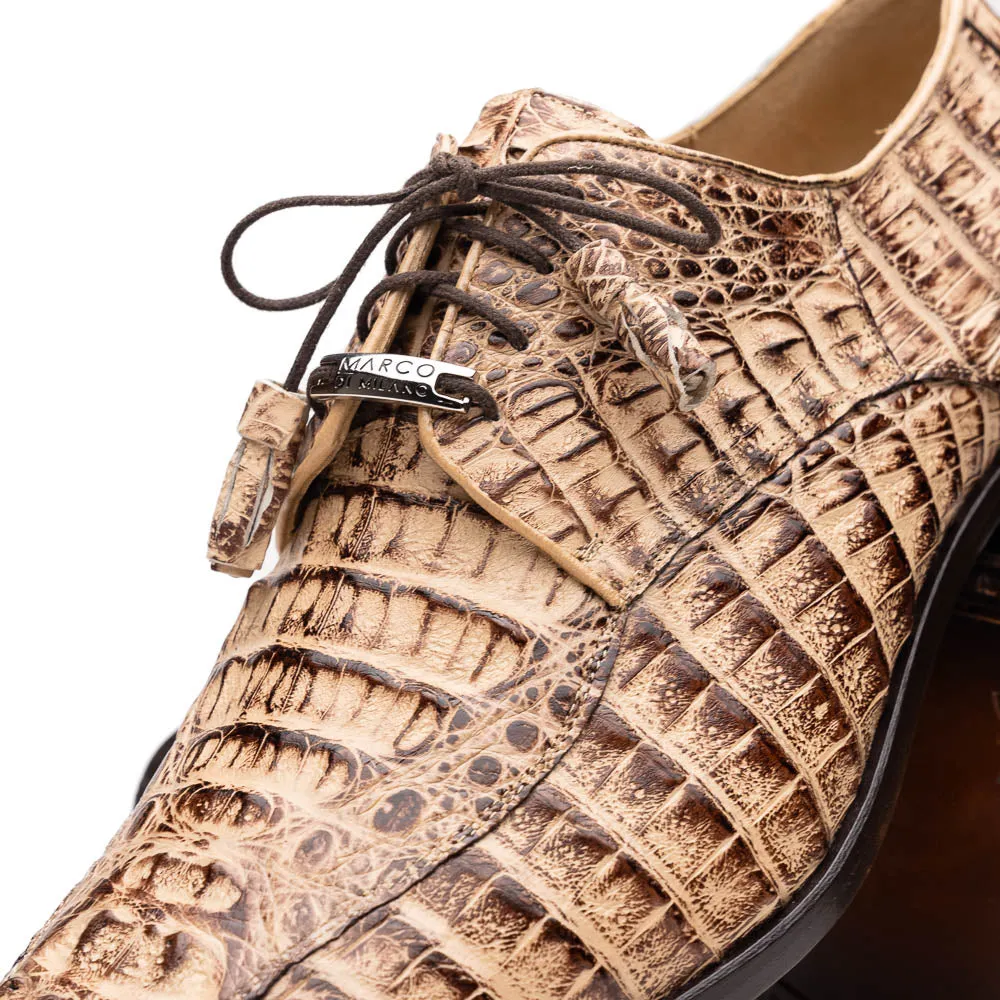 Marco Di Milano Apricena in Rustic Orix Caiman Crocodile Derby Dress Shoes