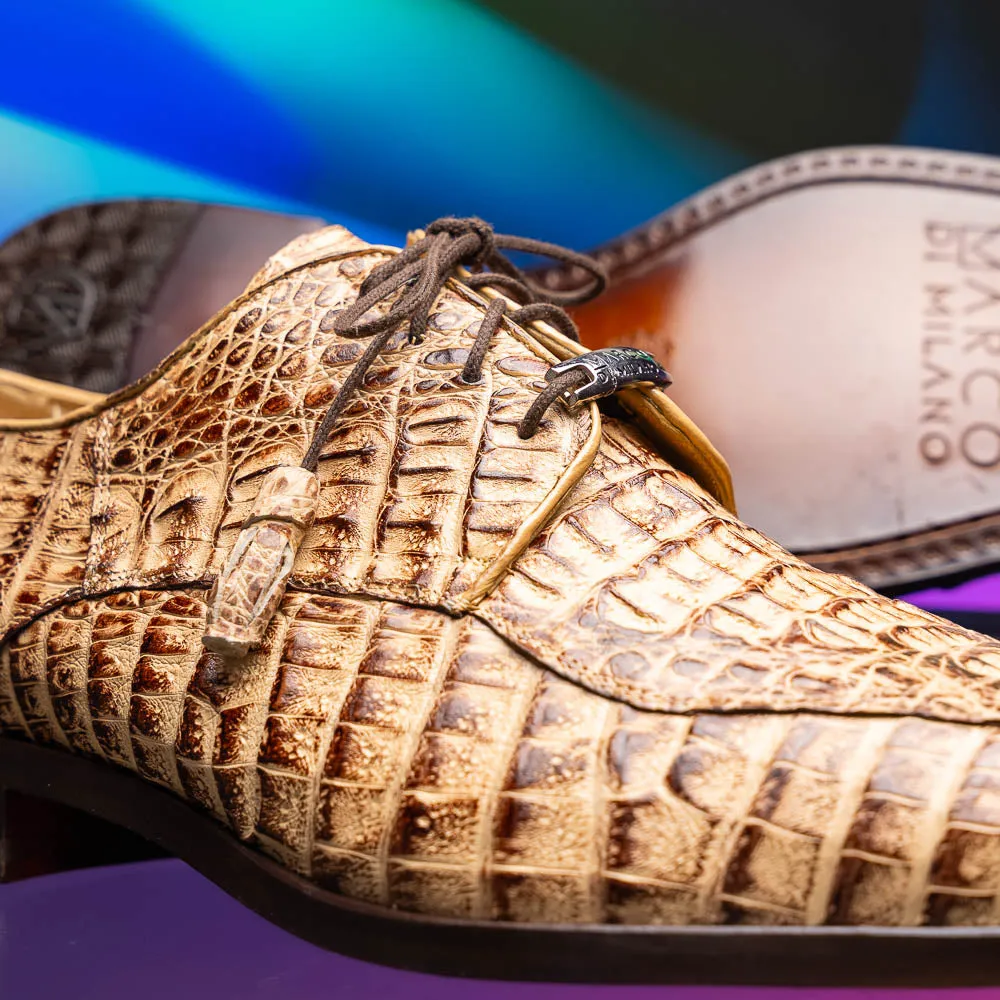 Marco Di Milano Apricena in Rustic Orix Caiman Crocodile Derby Dress Shoes