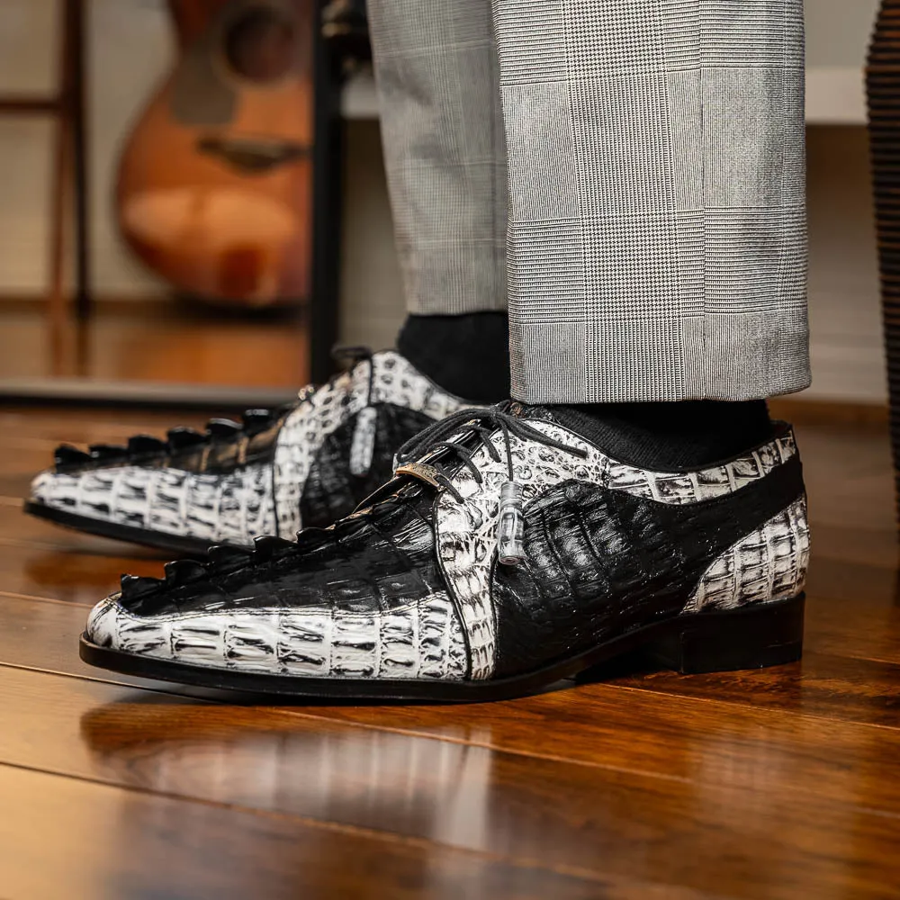 Marco Di Milano Caribe in Black / Newspaper Hornback Caiman Derby Shoes