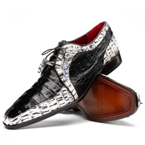 Marco Di Milano Caribe in Black / Newspaper Hornback Caiman Derby Shoes