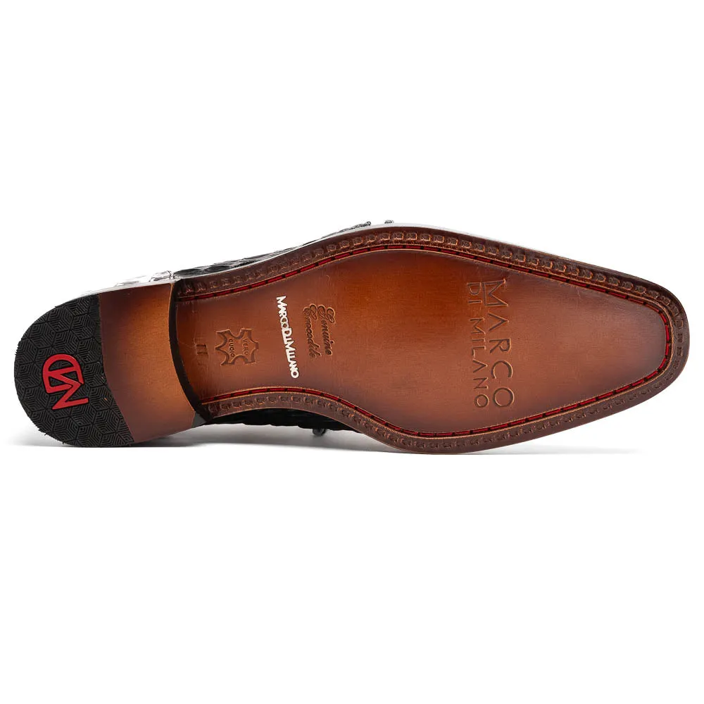 Marco Di Milano Caribe in Black / Newspaper Hornback Caiman Derby Shoes