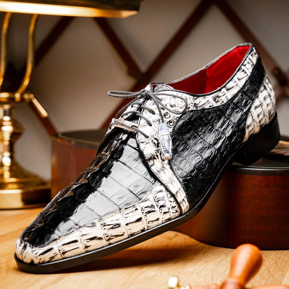 Marco Di Milano Caribe in Black / Newspaper Hornback Caiman Derby Shoes