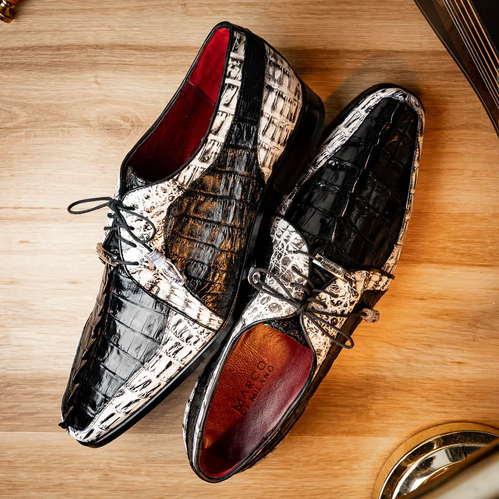 Marco Di Milano Caribe in Black / Newspaper Hornback Caiman Derby Shoes