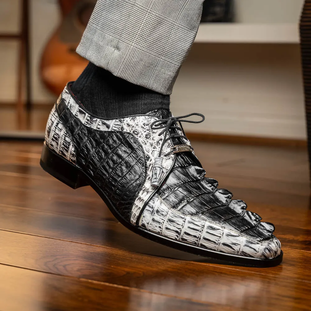 Marco Di Milano Caribe in Black / Newspaper Hornback Caiman Derby Shoes