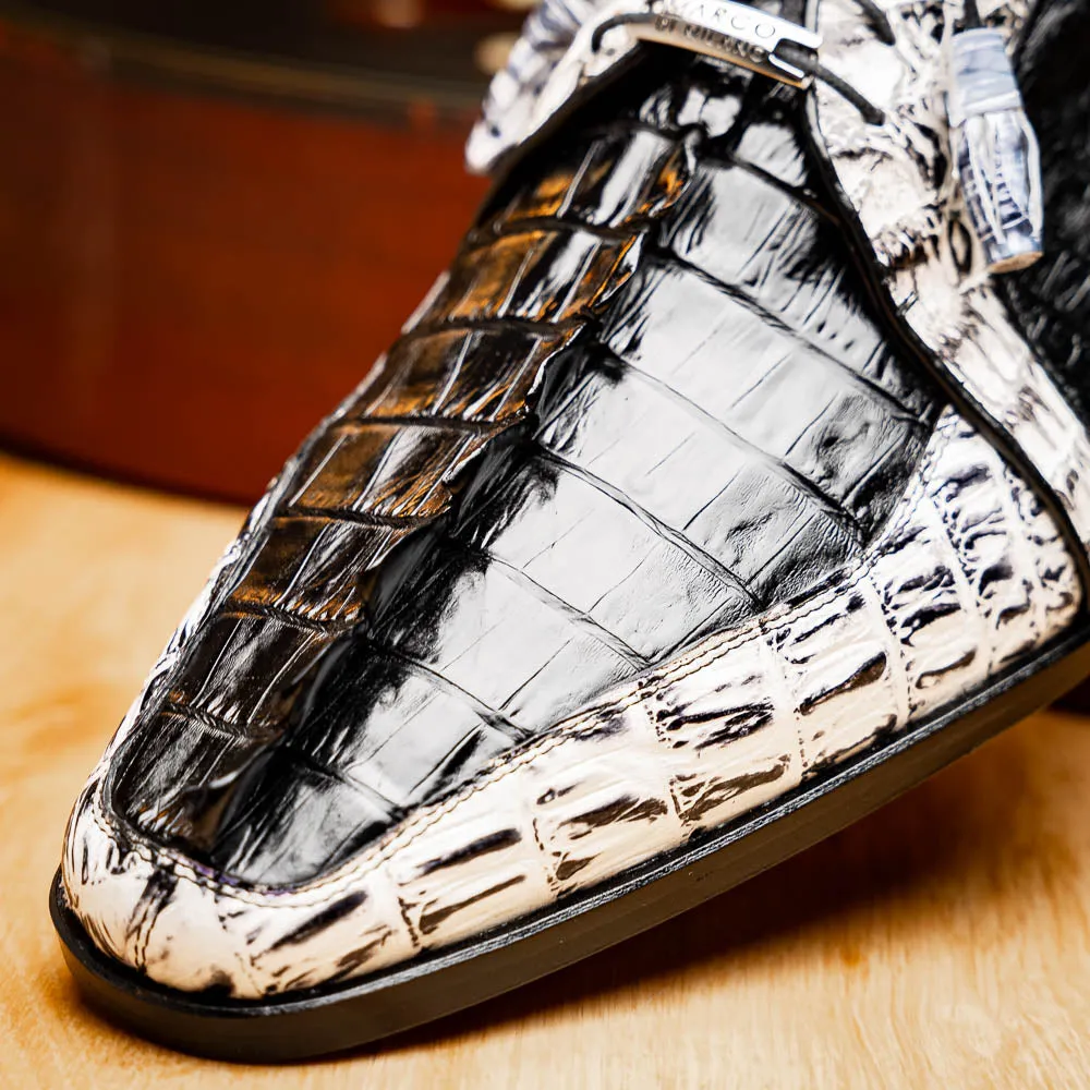 Marco Di Milano Caribe in Black / Newspaper Hornback Caiman Derby Shoes