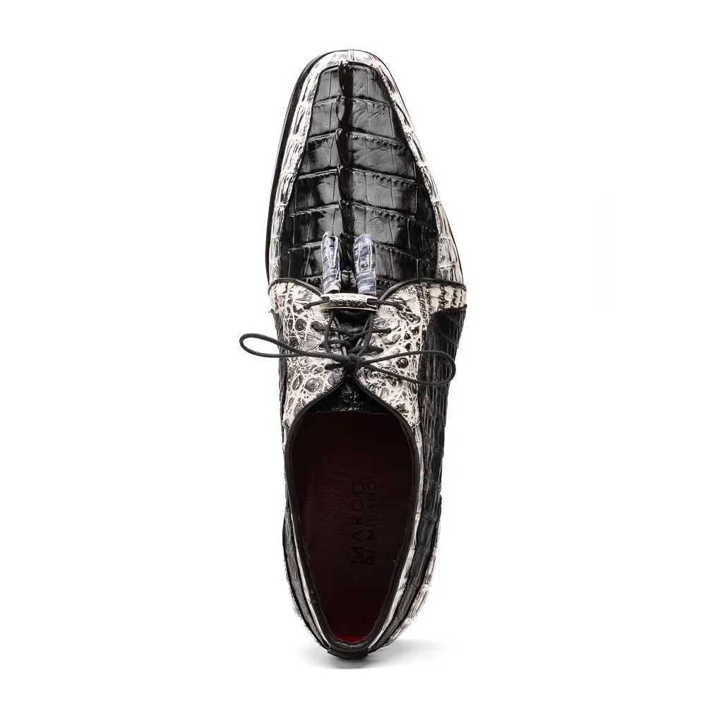 Marco Di Milano Caribe in Black / Newspaper Hornback Caiman Derby Shoes