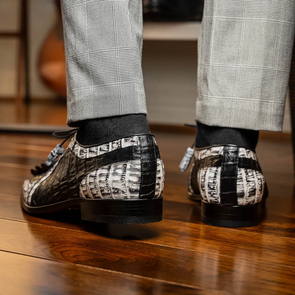 Marco Di Milano Caribe in Black / Newspaper Hornback Caiman Derby Shoes