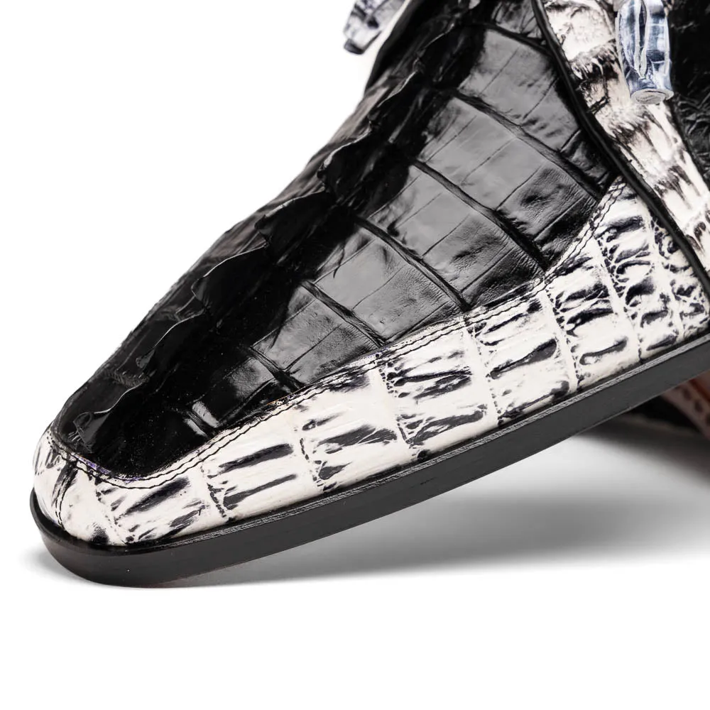 Marco Di Milano Caribe in Black / Newspaper Hornback Caiman Derby Shoes