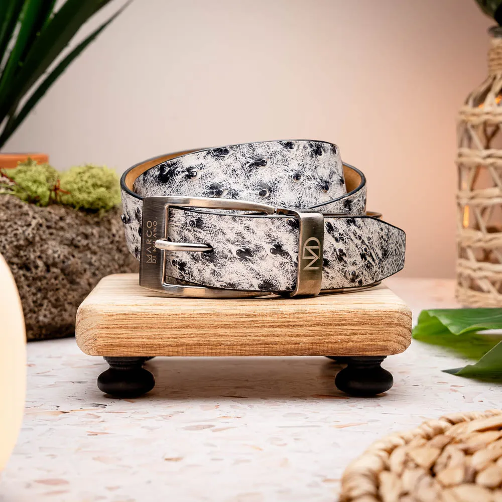 Marco Di Milano EST 102 Ostrich Belt in Antique Newspaper