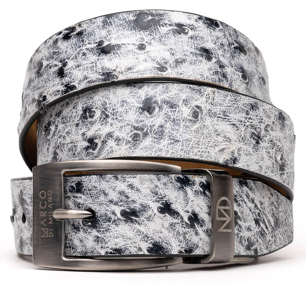 Marco Di Milano EST 102 Ostrich Belt in Antique Newspaper