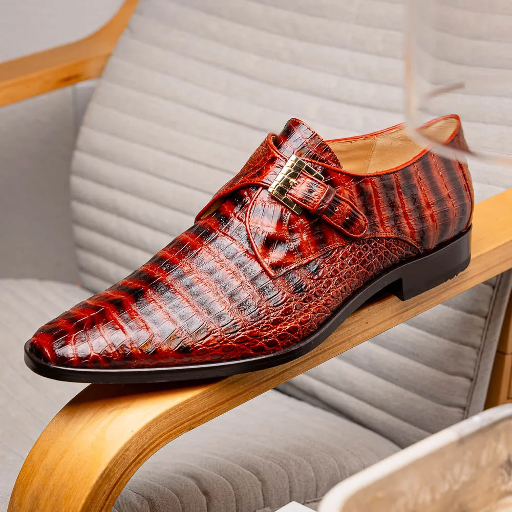 Marco Di Milano Rovigo in Cognac Caiman Crocodile Monk Strap Dress Shoes