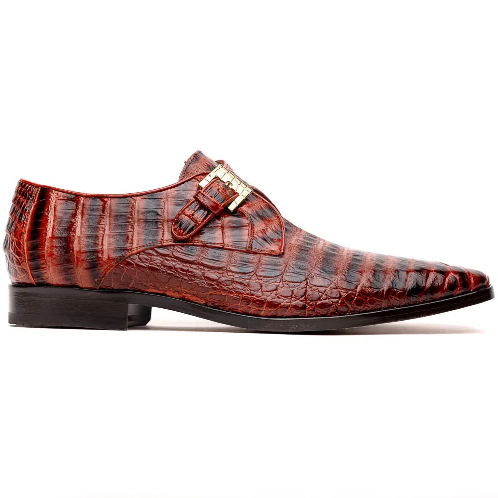 Marco Di Milano Rovigo in Cognac Caiman Crocodile Monk Strap Dress Shoes