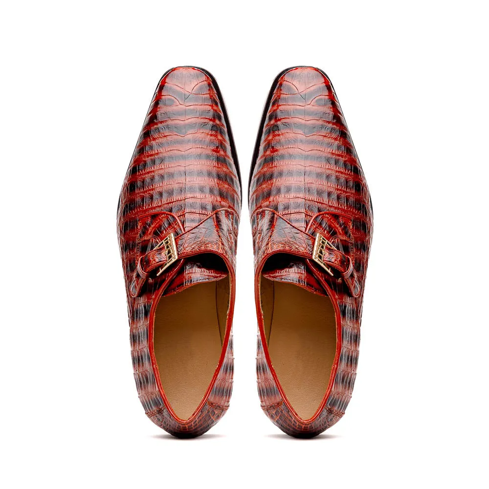 Marco Di Milano Rovigo in Cognac Caiman Crocodile Monk Strap Dress Shoes