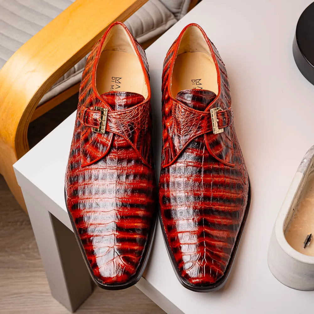 Marco Di Milano Rovigo in Cognac Caiman Crocodile Monk Strap Dress Shoes