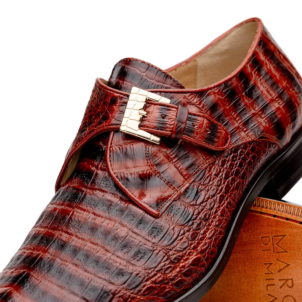 Marco Di Milano Rovigo in Cognac Caiman Crocodile Monk Strap Dress Shoes