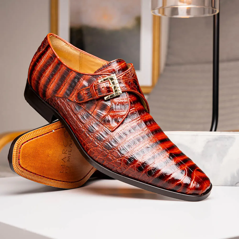 Marco Di Milano Rovigo in Cognac Caiman Crocodile Monk Strap Dress Shoes