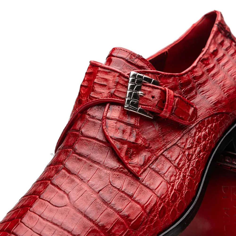 Marco Di Milano Rovigo in Red Caiman Crocodile Monk Strap Shoes