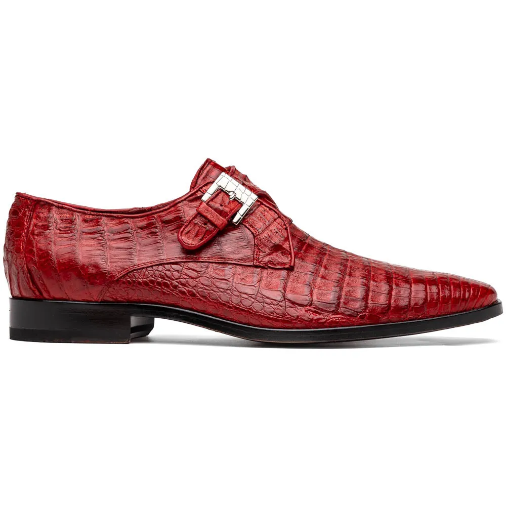 Marco Di Milano Rovigo in Red Caiman Crocodile Monk Strap Shoes