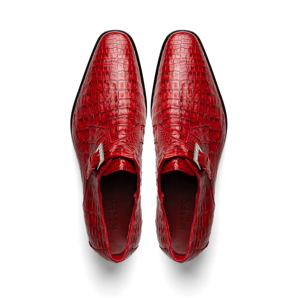 Marco Di Milano Rovigo in Red Caiman Crocodile Monk Strap Shoes