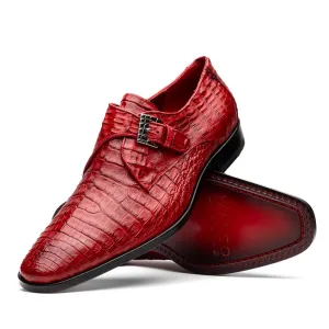 Marco Di Milano Rovigo in Red Caiman Crocodile Monk Strap Shoes