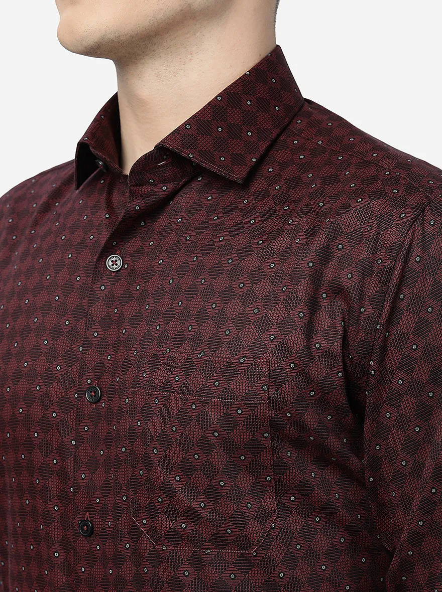 Maroon Printed Regular Fit Formal Shirt | JadeBlue