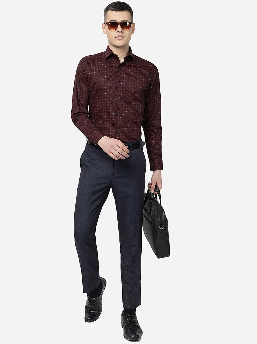Maroon Printed Regular Fit Formal Shirt | JadeBlue