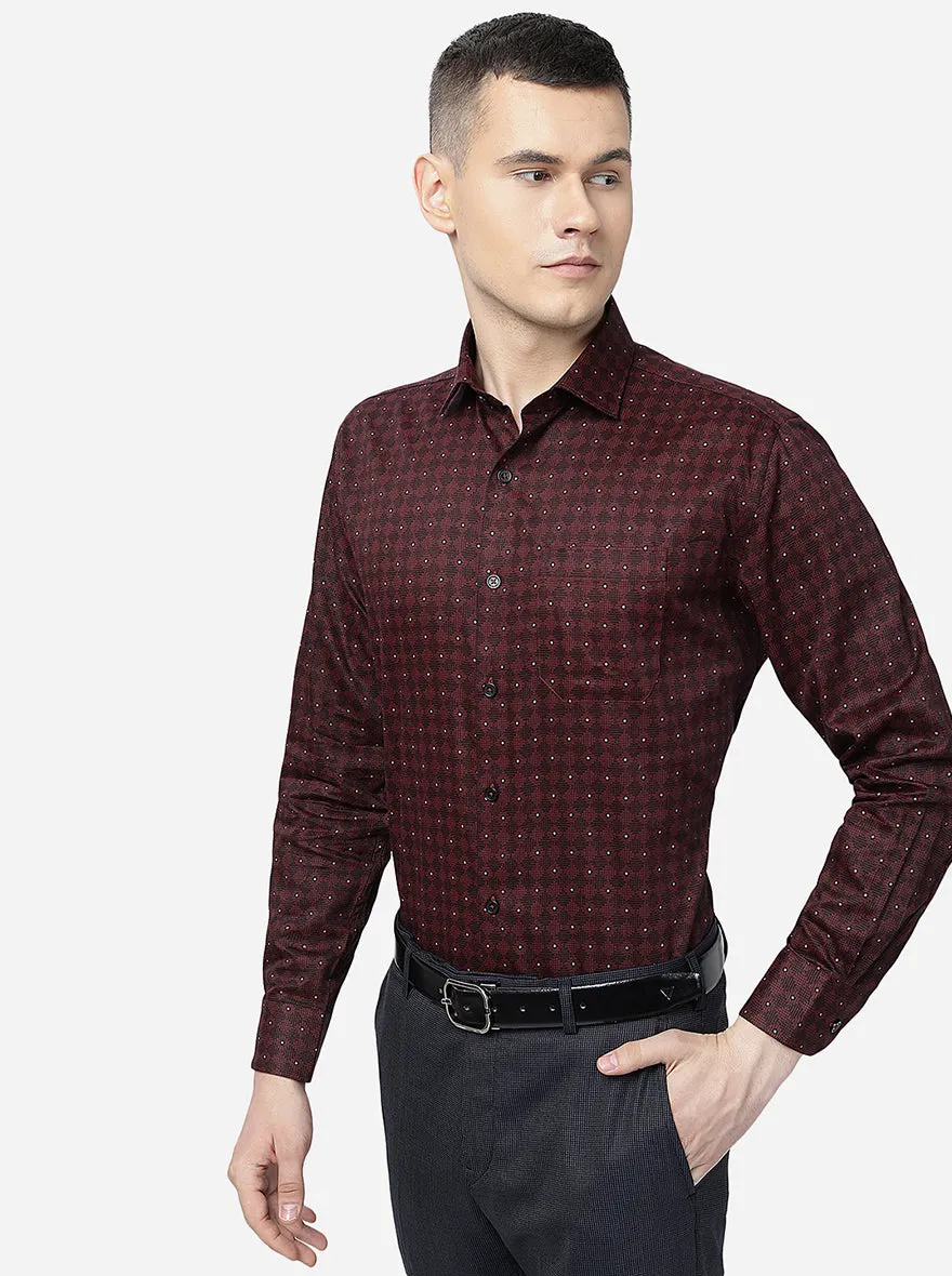 Maroon Printed Regular Fit Formal Shirt | JadeBlue