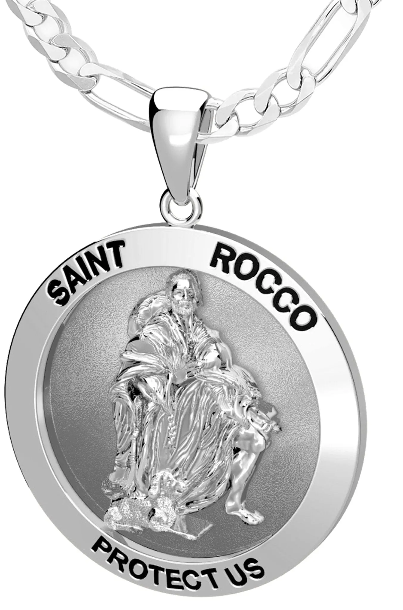 Men's 925 Sterling Silver 1in Saint Rocco Antique Finish Pendant Necklace, 25mm