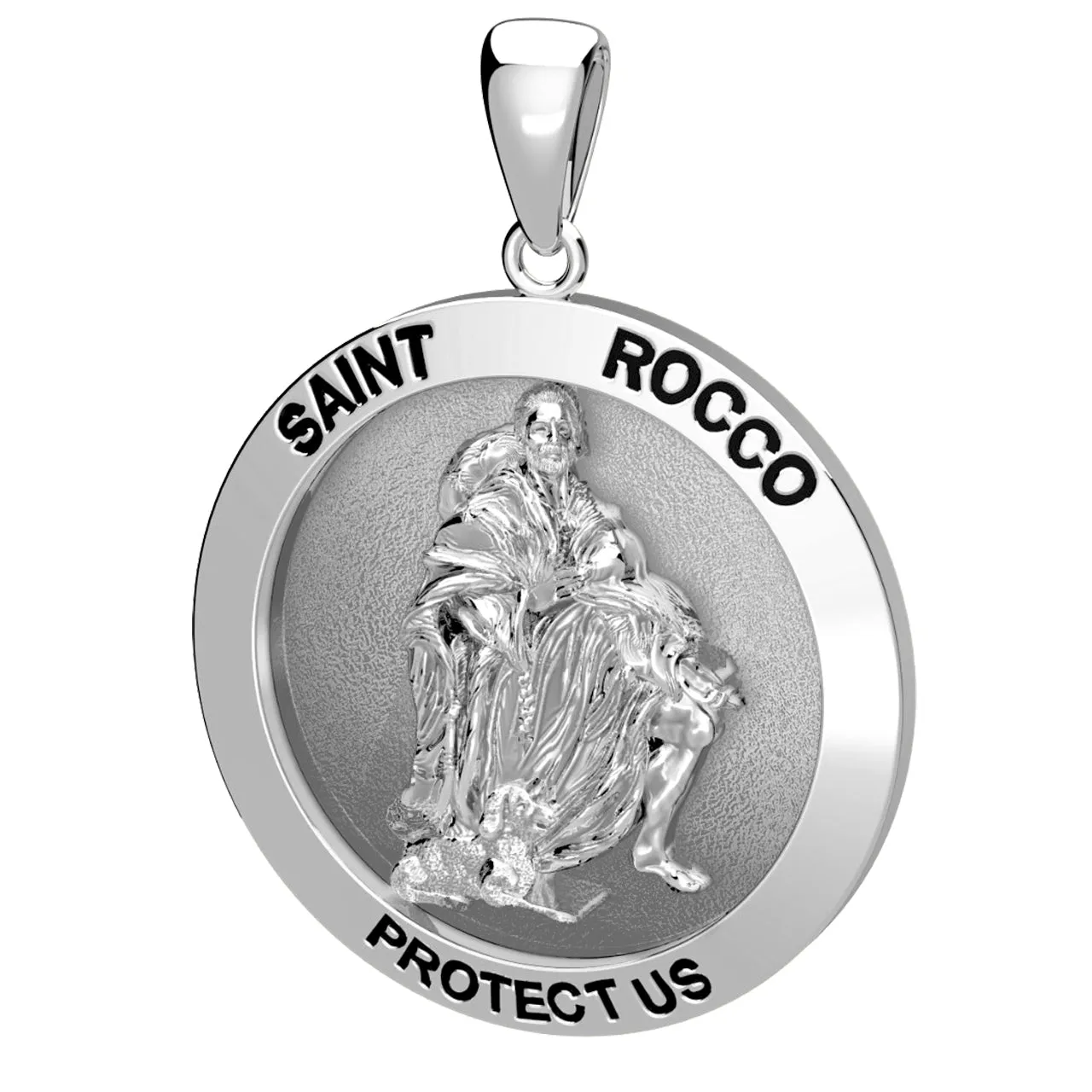 Men's 925 Sterling Silver 1in Saint Rocco Antique Finish Pendant Necklace, 25mm