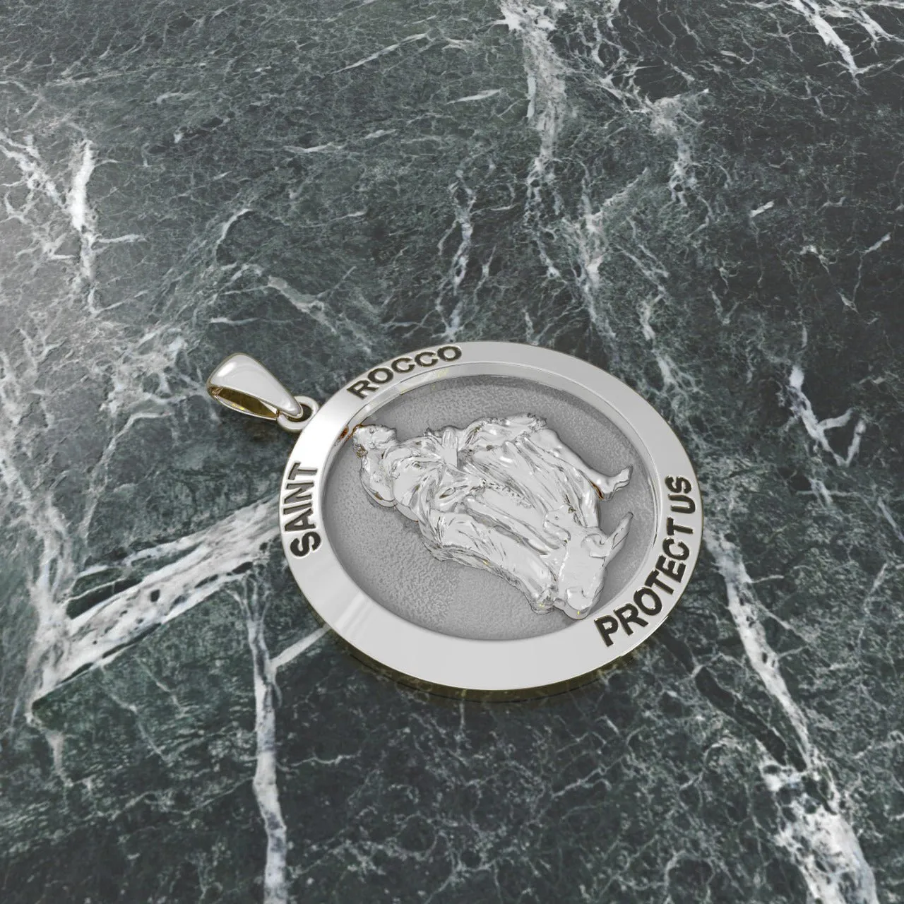 Men's 925 Sterling Silver 1in Saint Rocco Antique Finish Pendant Necklace, 25mm