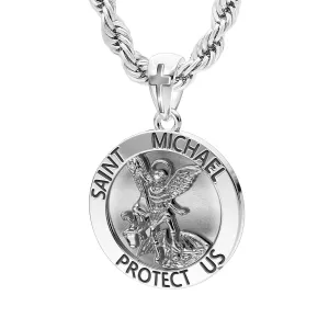 Men's 925 Sterling Silver Round Saint Michael Antique Finish Medal Pendant, 25mm