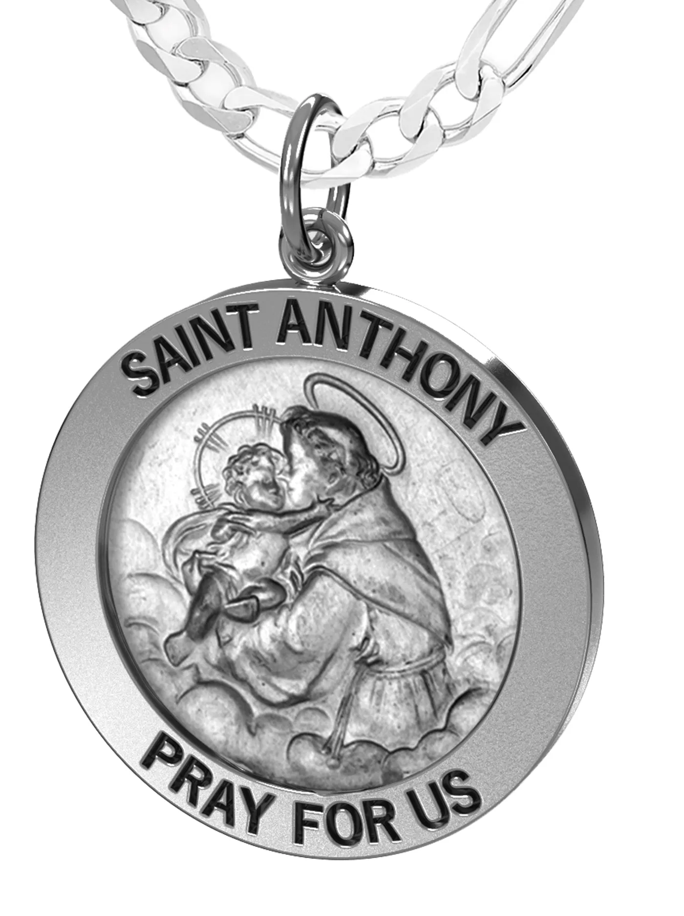 Men's 925 Sterling Silver Saint Anthony Antique Finish Oval Pendant Necklace, 25mm