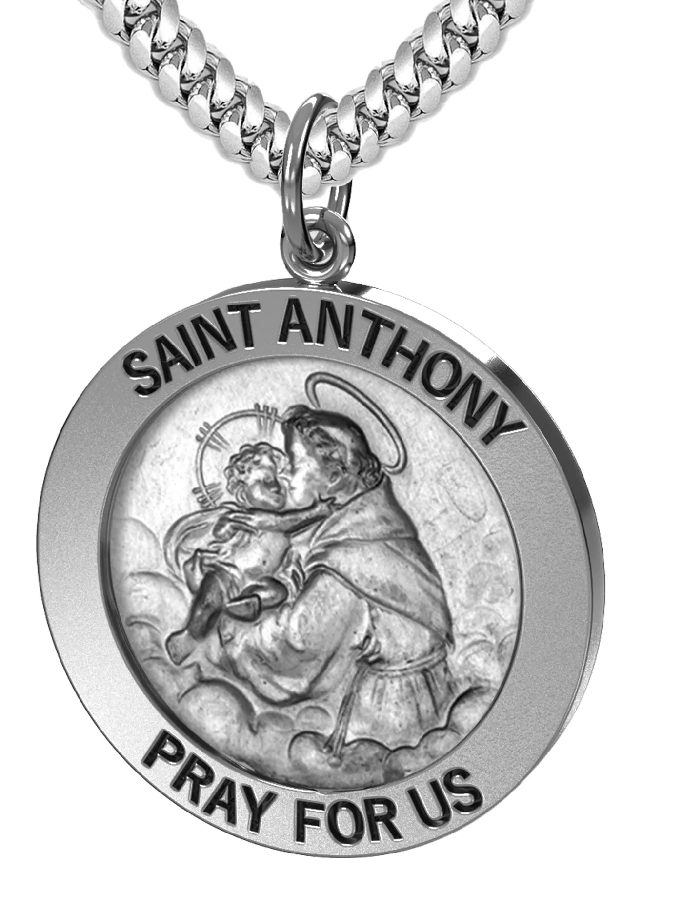 Men's 925 Sterling Silver Saint Anthony Antique Finish Oval Pendant Necklace, 25mm