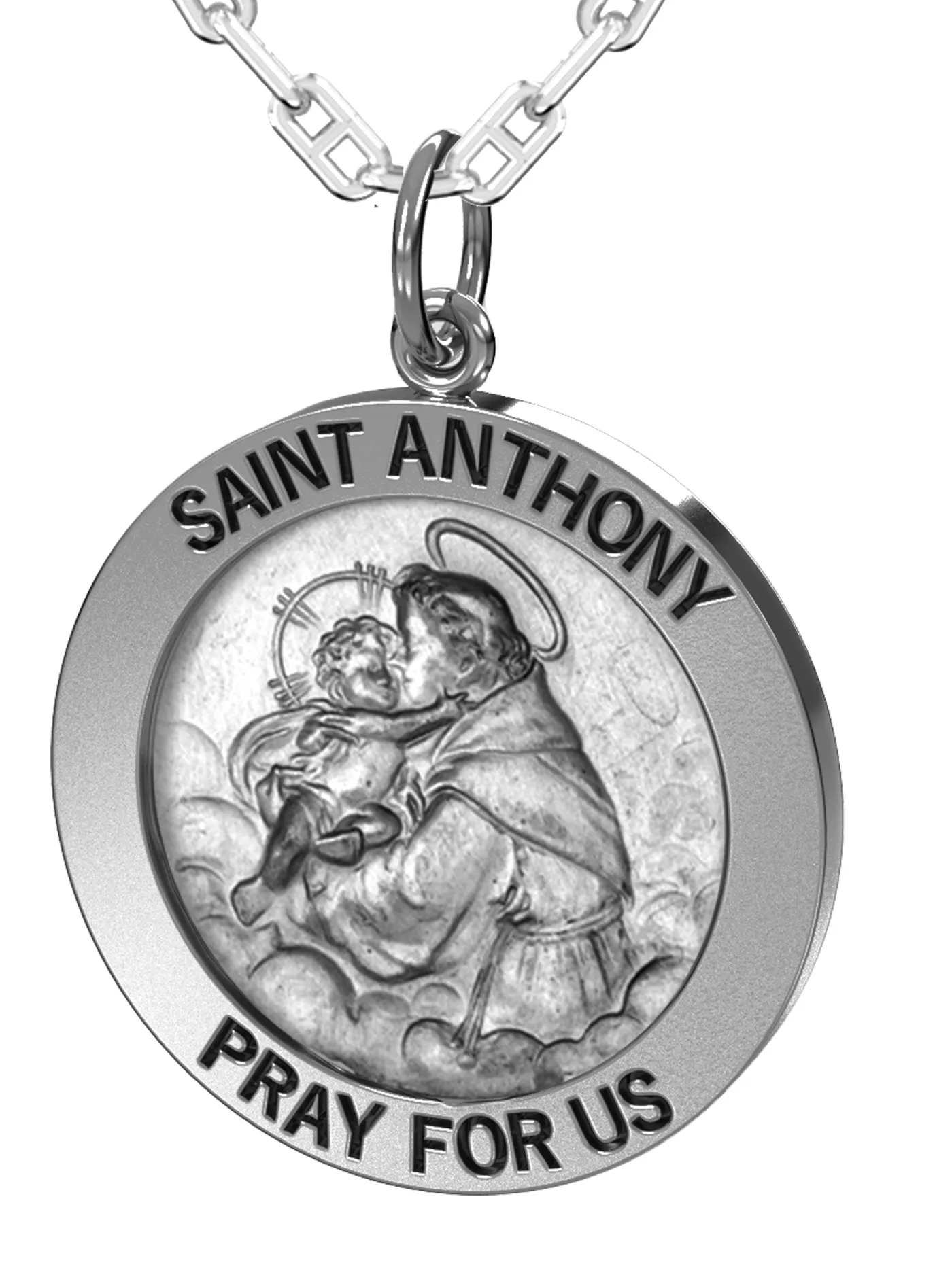 Men's 925 Sterling Silver Saint Anthony Antique Finish Oval Pendant Necklace, 25mm