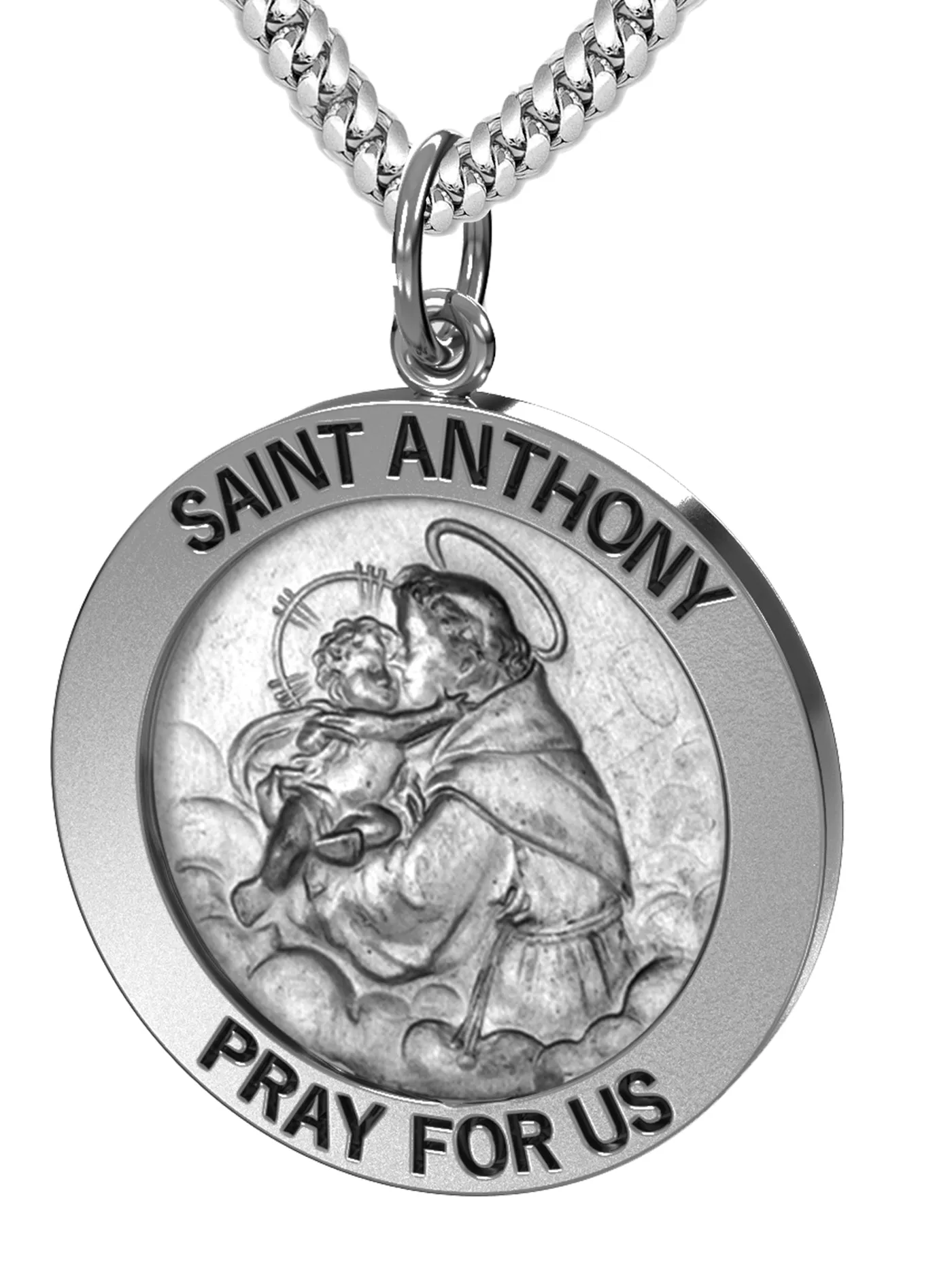 Men's 925 Sterling Silver Saint Anthony Antique Finish Oval Pendant Necklace, 25mm