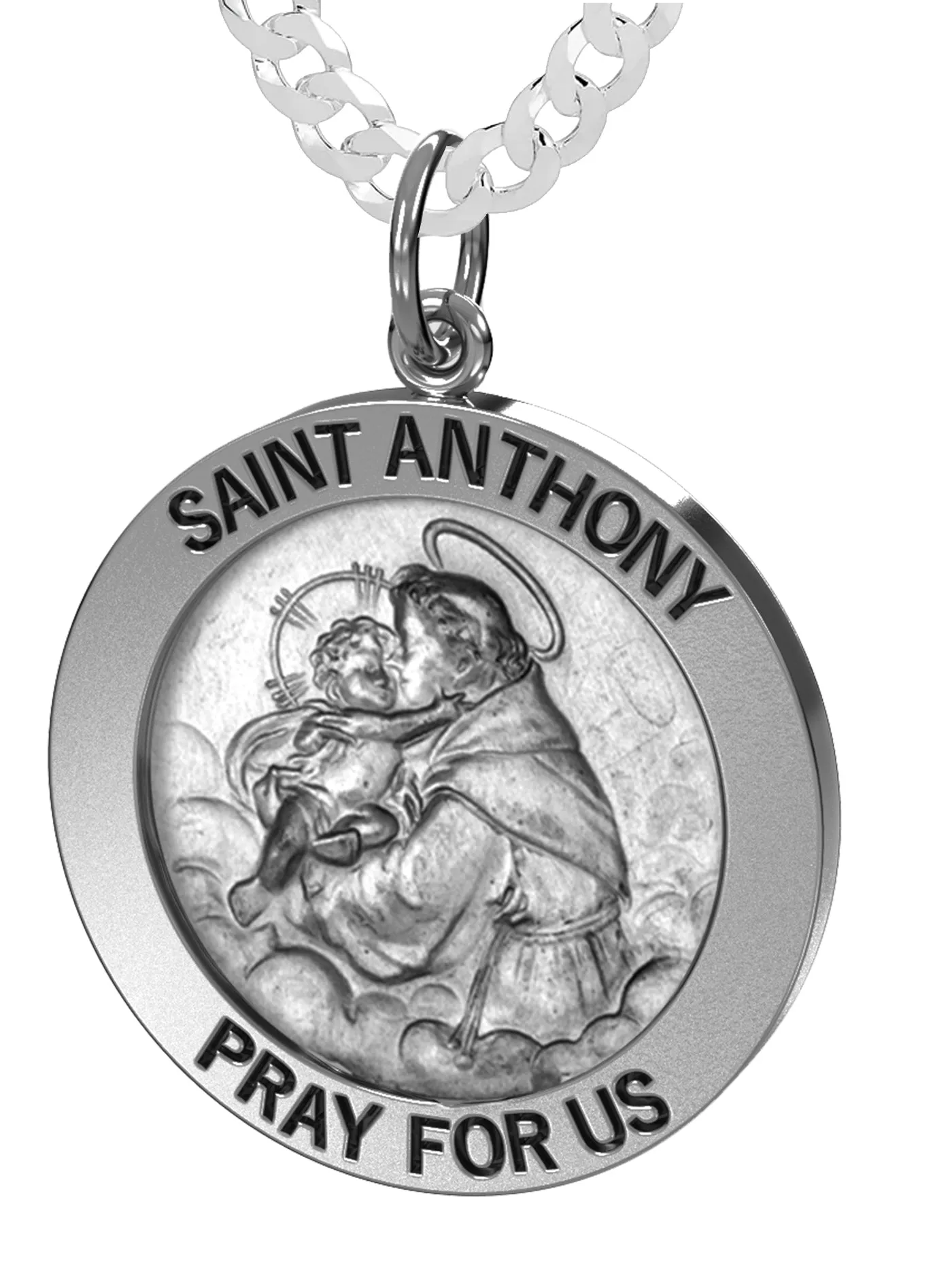 Men's 925 Sterling Silver Saint Anthony Antique Finish Oval Pendant Necklace, 25mm