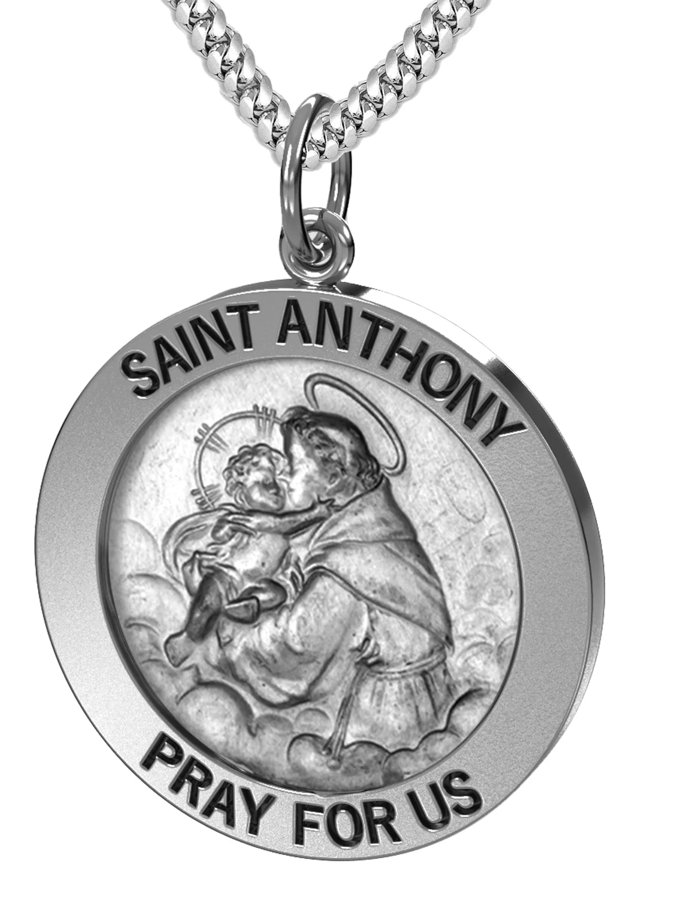 Men's 925 Sterling Silver Saint Anthony Antique Finish Oval Pendant Necklace, 25mm